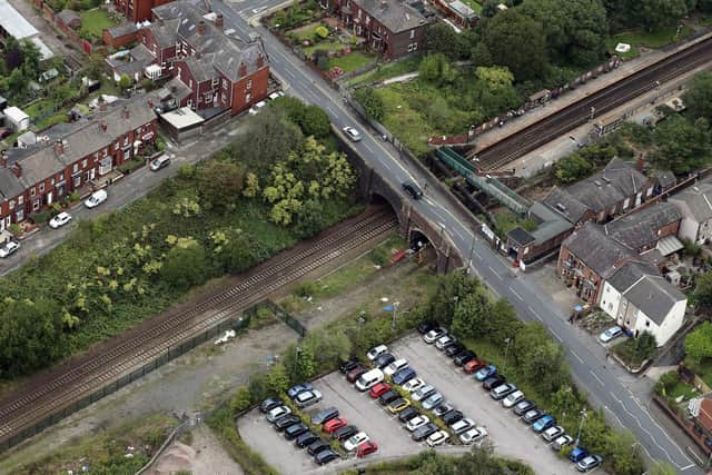 Aerial photograph of Ladies Lane Bridge in Hindley