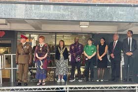 Lisa Nandy MP on the stage at Standishgate awaiting the parade from Mesnes Park.