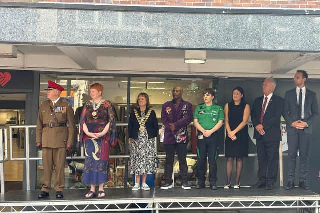 Lisa Nandy MP on the stage at Standishgate awaiting the parade from Mesnes Park.