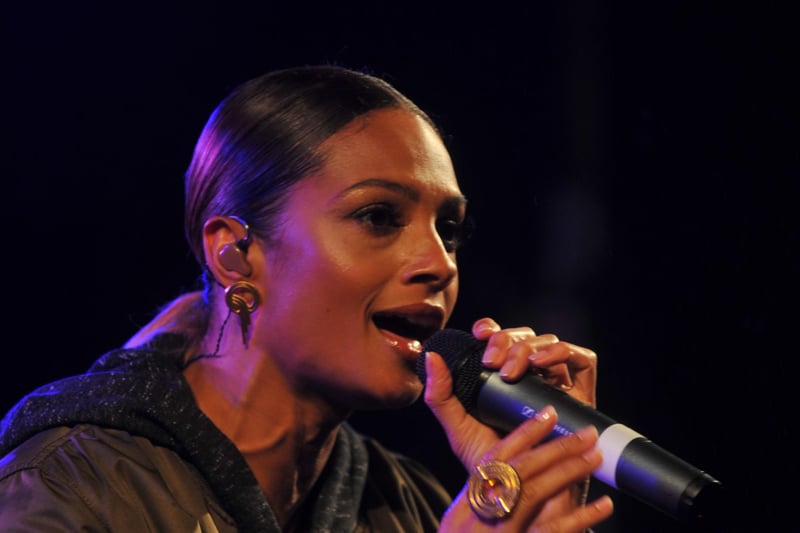 Alesha Dixon, on stage at the Christmas light switch on event in Wigan town centre.