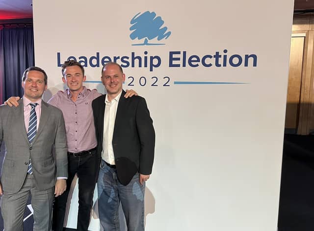 Luke Marsden with MPs Chris Green and James Grundy