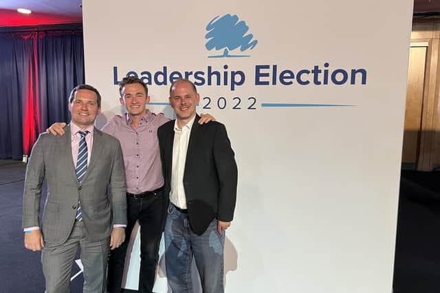 Luke Marsden with MPs Chris Green and James Grundy