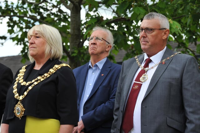 Mayor of Wigan Coun Marie Morgan, Wigan Council leader Coun David Molyneux and consort Coun Clive Morgan