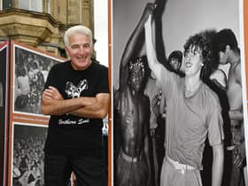 Photographer Francesco Mellina next to one of his favourite photographs in the exhibition.