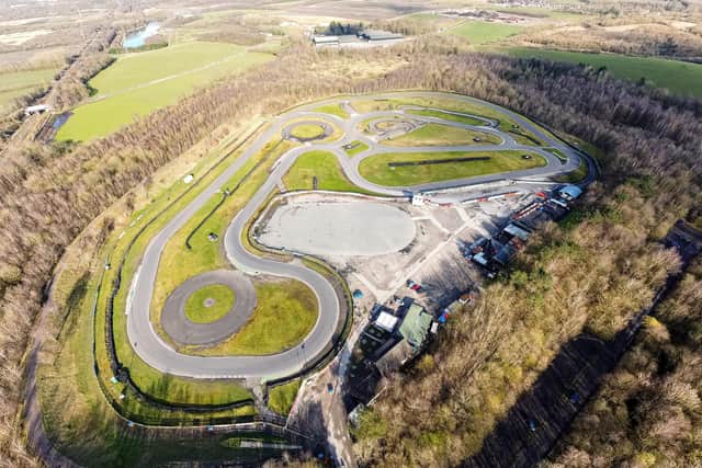An aerial view of Three Sisters race track