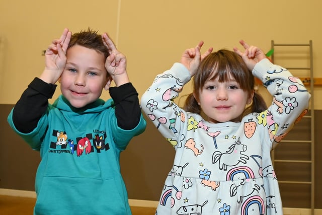 Pupils at Hindley Green CP School celebrate British Sign Language Week - signing the word rabbit.