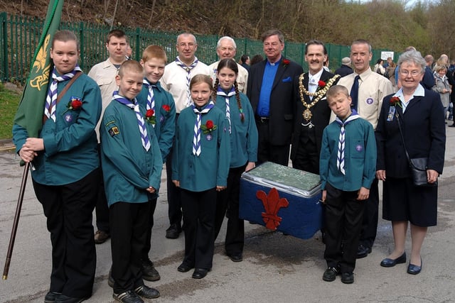ST GEORGE'S DAY PARADE 2006 - 3rd Wigan St Cuthbert's Scouts with the Mayor, Coun Brian Jarvis, at the start of the parade at Deanery High School.