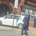 The crashed into the doors of the Hewlett Street entrance