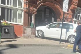 The crashed into the doors of the Hewlett Street entrance