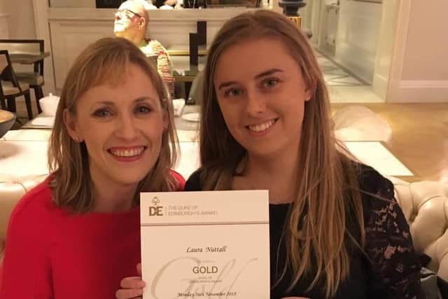 Laura Nuttall with her mum, Nicola, after collecting her gold Duke of Edinburgh Award
