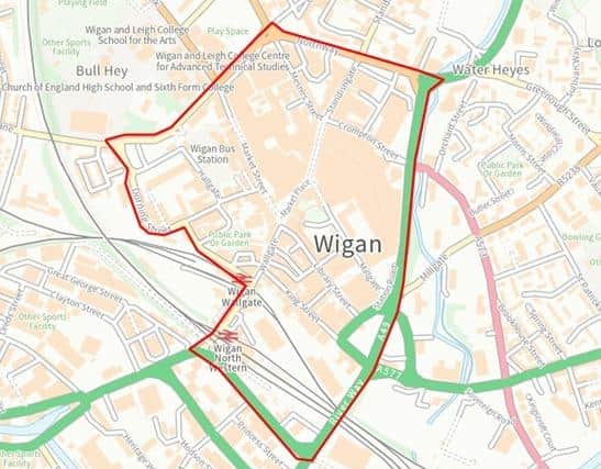 The dispersal zone around much of Wigan town centre