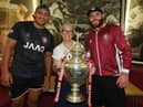 Patrick Mago and Jake Bibby both posed for photos with fans alongside the Challenge Cup