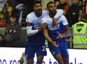 Curtis Tilt is congratulated after his winning goal against Blackpool by Ashley Fletcher