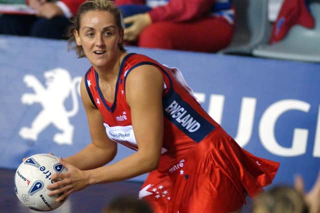 AUCKLAND, NEW ZEALAND - JUNE 13: England's Tracey Neville in action during the third and final netball test between New Zealand and England won 4841 by NZ at the North Shore Events Centre in Auckland, Friday. (Photo by Phil Walter/Getty Images)