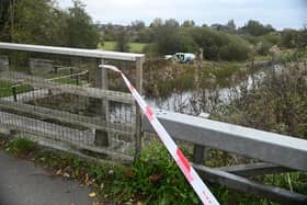 Police and regional marine and underwater search unit in the Leed Liverpool Canal, near the bridge off Lily Lane, Bryn Gates, Bamfurlong.