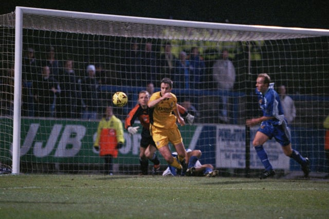 RETRO - WIGAN - 1998 - Wigan Athletic (blue kit) take on Fulham at Springfield, Wigan. 1st December 1998.