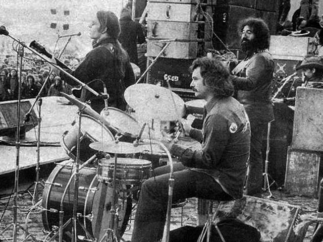 American rock band the "Grateful Dead" during their marathon session at Bickershaw Festival in 1972.
