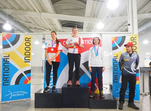 Evie after winning the Junior National Indoor Championships (credit Archery GB)
