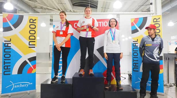 Evie after winning the Junior National Indoor Championships (credit Archery GB)