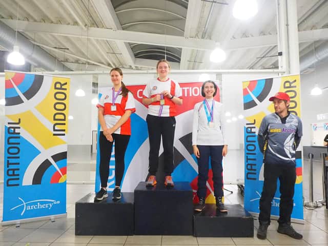 Evie after winning the Junior National Indoor Championships (credit Archery GB)