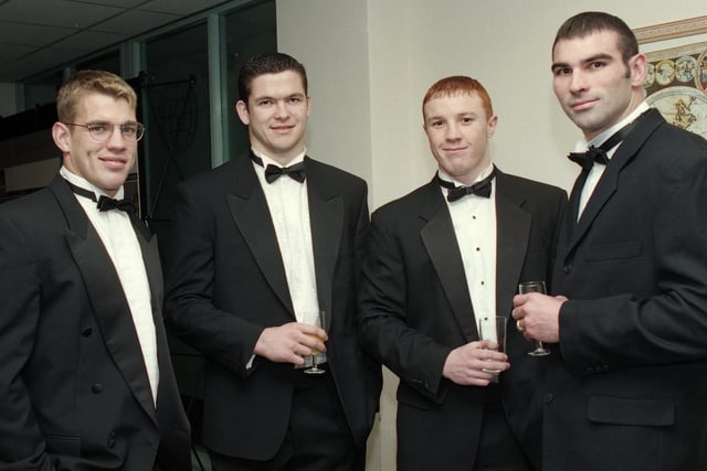 Wigan stars Gary Connolly, Andy Farrell, Kris Radlinski and Danny Moore at the club's Hall of Fame dinner held at Wrightington Country Club on Thursday 19th of March 1998.