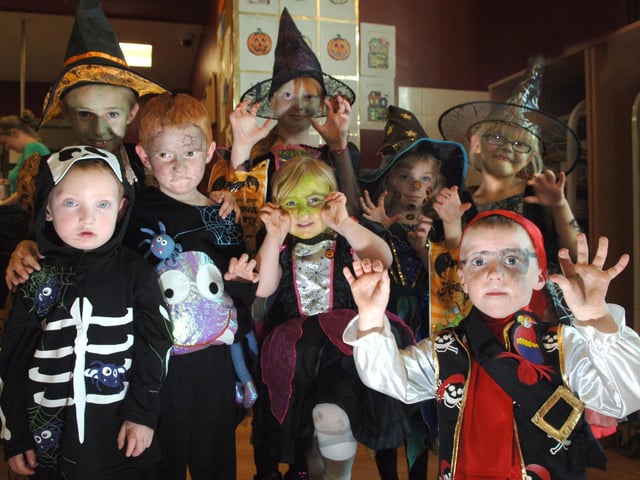 Scary characters at a Halloween party at Asda cafe in Wigan
