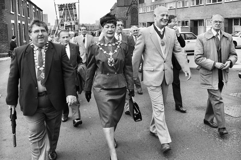 Deputy Mayor of Wigan, Councillor Audrey Bennett, becomes the first woman ever to march in the Catholic Men's Society Rosary Sunday walk on Sunday 2nd of October 1988. The annual walk had been held since 1910.