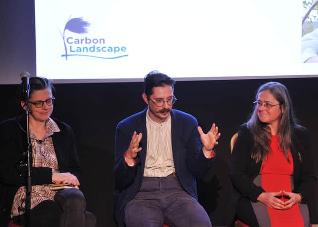 From left, Clare Shaw, Oliver Bishop and Joanne Trippett on stage