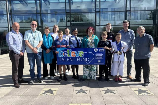 The latest recipients of the Believe Talent Fund with the Mayor at Believe Square