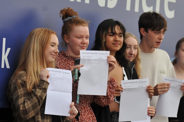 A-Level results 2022 - Students from Winstanley College, Orrell, open their A-Level results.