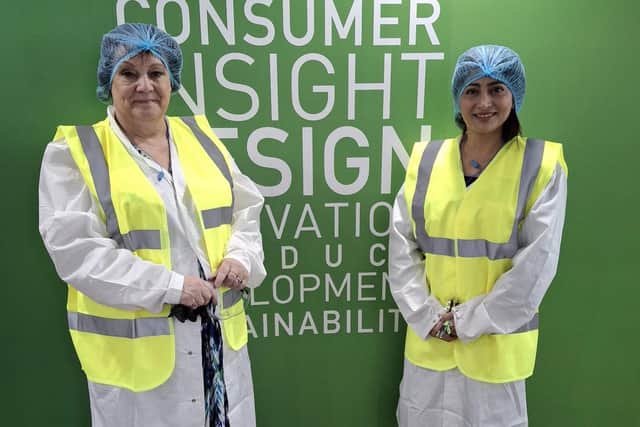 Mayor of Wigan Coun Debbie Parkinson (left) and Coun Nazia Rehman, portfolio holder for finance, resources and transformation at Wigan Council during the visit to Saica Flex