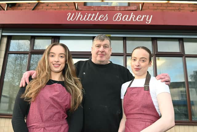 Proud dad Dave Whittle, centre with twin daughters Hannah, left, and Grace, right, who are getting ready to open Whittles Bakery on Tunstall Lane, Pemberton. They are the fourth generation of their family to run a bakery, after starting the business during lockdown.