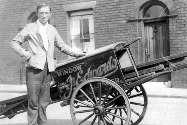 Window cleaner James Edwards from Atherton Road, Hindley, with his little cart