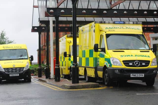 A library image of ambulances parked outside Wigan Infirmary's A&E department