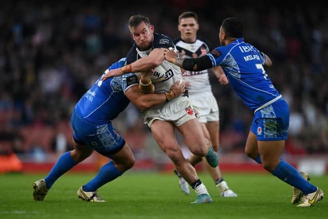 Mike Cooper in action for England in the Rugby League World Cup semi-final defeat to Samoa (Photo by Gareth Copley/Getty Images)