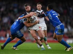 Mike Cooper in action for England in the Rugby League World Cup semi-final defeat to Samoa (Photo by Gareth Copley/Getty Images)