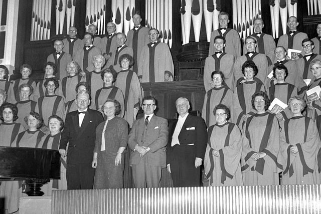 The Orpheus Choir who performed a carol concert at the Queen's Hall, Wigan, in 1963.  