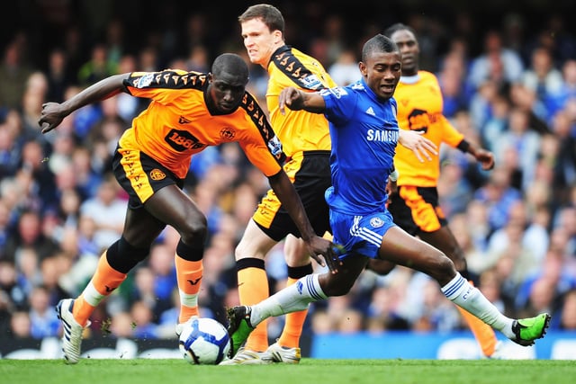 Mohamed Diame of Wigan Athletic battles with Salomon Kalou of Chelsea during the Barclays Premier League match between Chelsea and Wigan Athletic at Stamford Bridge on May 9, 2010 in London, England.