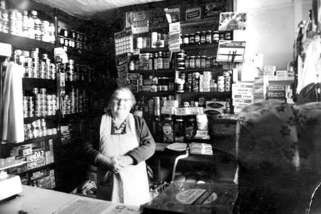 1970 - Mrs Harriet Parr in her grocery shop.