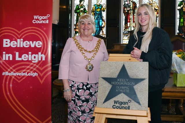 The Mayor of Wigan Coun Marie Morgan with Olympic athlete Keely Hodgkinson, right.