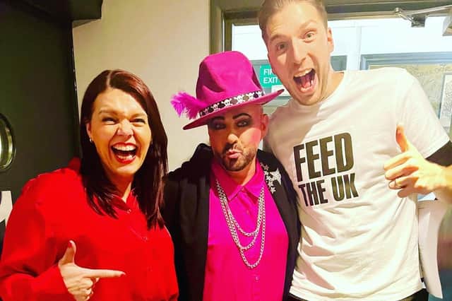 Paul Sutton as Boy George with LadBaby, aka Roxanne and Mark Hoyle