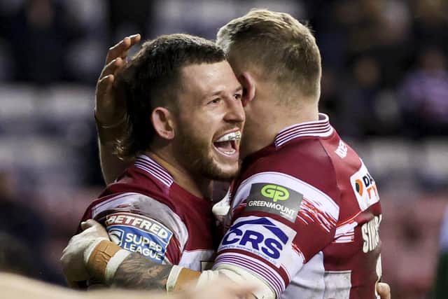 Cade Cust celebrates his try against Wakefield Trinity