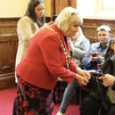 Dave Grundy receives the Heart of the Community award from Mayor of Wigan Coun Marie Morgan