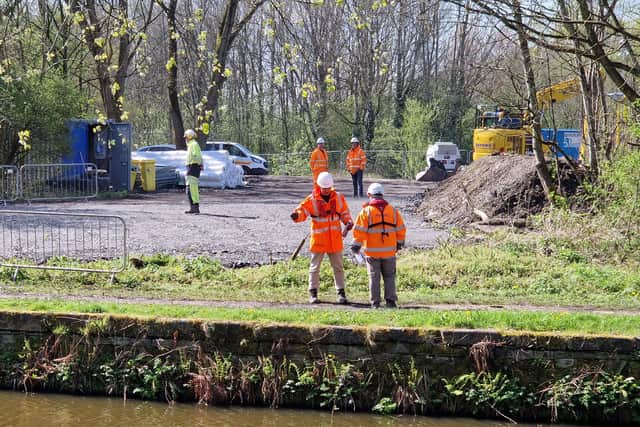Work under way on the towpath, beginning near the Beech Hill canal bridge