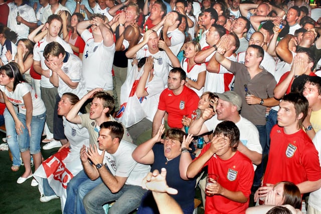Fans reaction in Walkabout as England miss a penalty against Portugal. 