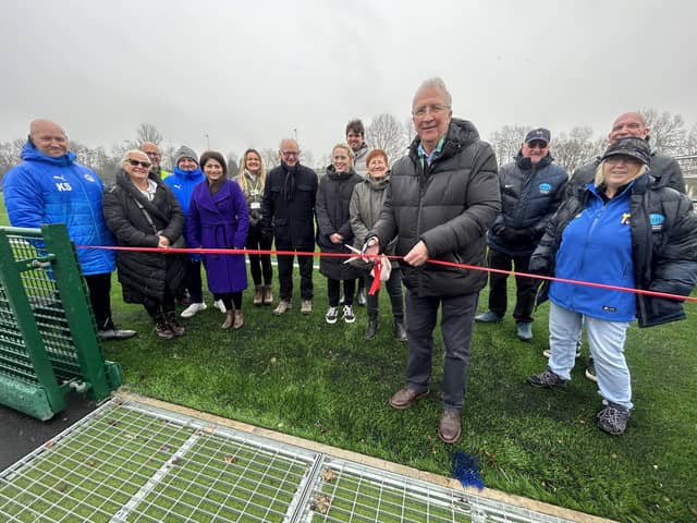 Leader of Wigan Council David Molyneux  cuts the ribbon on the new pitches at William Fosters