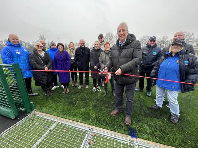Leader of Wigan Council David Molyneux  cuts the ribbon on the new pitches at William Fosters