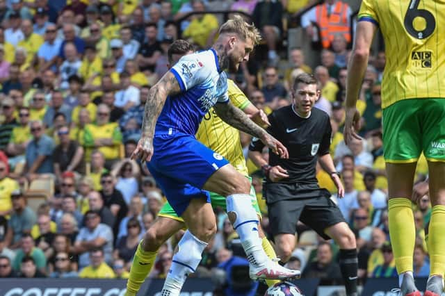 Stephen Humphrys in action against Norwich