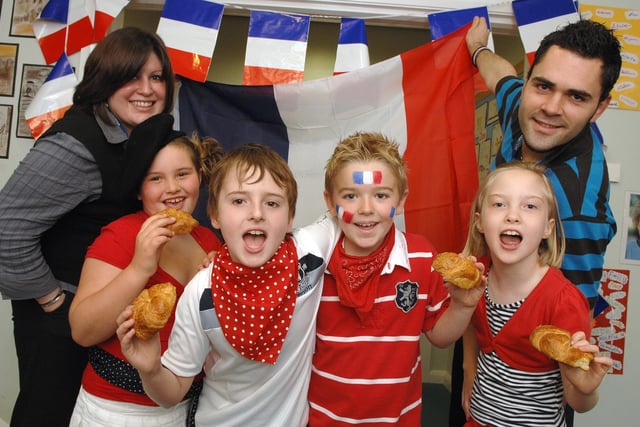 French Day at Woodfield Primary School with Aline Domeau, French ambassadress from Angers, and Sebastien Ribecq, French assistant at Standish Community High School