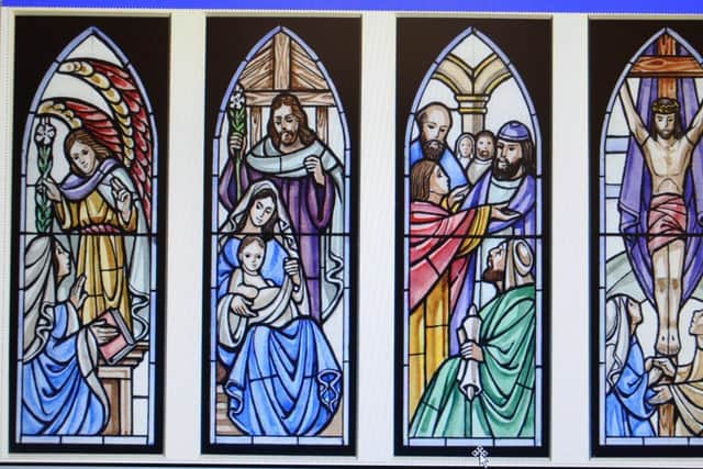 The four stained-glass windows in memory of Ethel Round